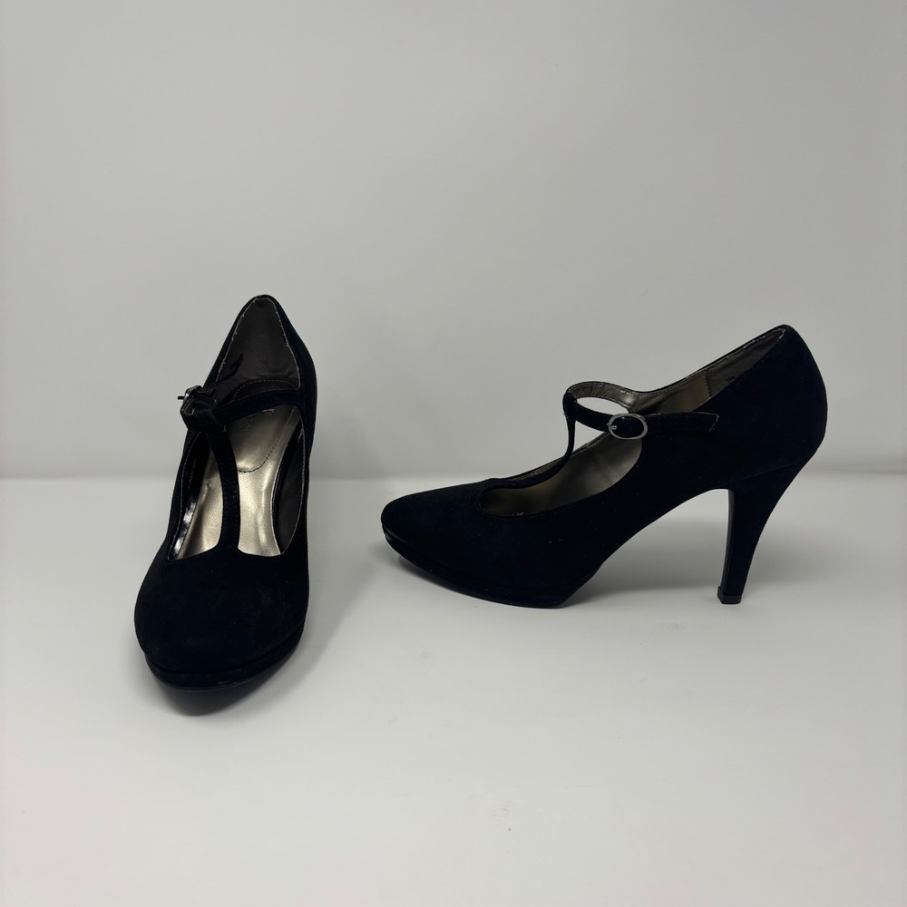 Worthington Henley Heels Women 10 Black T-Strap Round Toe Platform Classic Retro